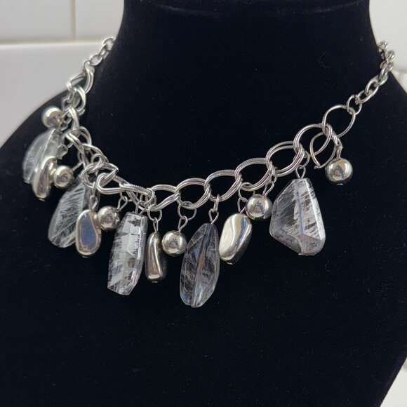 Edgy Gray Tone Metallic Acrylic Choker Necklace - Picture 3 of 7